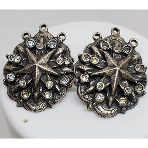 BB 1980 Vintage Stock Swarovski Crystals Antique Silver Plated Clips
